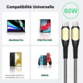 Pikkukuva 4 / 4: CQBB 60W nopea USB-C-USB-C-kaapeli Samsung S23 Ultra S23+ S22 Ultra S21 FE S21 Ultra S20 S10 - Vahvistettu nailon 1M Harmaa