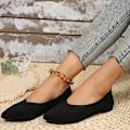 Miniatyrbillede 7 af 7: Platte spidse tå sko til kvinder, ensfarvede strikkede slip-on sko, casual åndbare balletsko Apricot CN42(EU40)