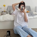 Pikkukuva 1 / 7: Naisten 2-osainen Pyjama Kotiasu Kevät Ja Syksy Pyjama Kesä Pyjama Naisten Lyhythihainen Housut Case Set Kotiasuun Valkoinen 40-70kg