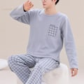 Pikkukuva 6 / 7: Vår Höst Plus 5Xl Stickade Mäns Sovkläder Brev Lattice Pyjamas Plaid Pyjamas Sets Casual Sets Loungewear Pyjamas Natt Mode M1 4XL ASIAN(95-105Kg)