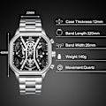 Miniatyrbillede 5 af 7: Mænds Forretningsur i Rustfrit Stål med Luminous Analogt Urværk, Multifunktionel Chronograph Ur, Mode Kvadratisk Ur, Sort Sølv C Black silver C