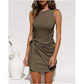 Miniatyrbild 2 av 6: 2023 Dam Sommar Casual Ärmlös Strandtankklänning Bodycon Ruched Miniklänningar Brun L Brown L