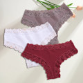 Miniatyrbild 1 av 7: 3st/ set Bomull brasilianska underkläder för kvinnor Sexiga spetsribbade blomstringtrosor Kvinnliga Andas Solid T-back Bikini S-XL SET 19 S