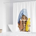 Miniatyrbillede 2 af 5: Bruseforhæng, Bruseforhæng i stof Cat Blue Dusch Stal