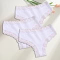Miniatyrbild 1 av 7: 3st/ set Bomull brasilianska underkläder för kvinnor Sexiga spetsribbade blomstringtrosor Kvinnliga Andas Solid T-back Bikini S-XL SET 11 M