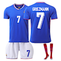 Miniatyrbilde 1 av 2: 2024 UEFA EM 2024 Frankrike Hjemme Fotballdrakt Sett Med Sokker NO.7 GRIEZMANN NO.7 GRIEZMANN 28