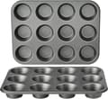 Nonstick Rund Muffinplåt i Kolstål, 2-Pack, Grå-max