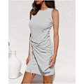 Miniatyrbilde 3 av 7: 2023 Sommer Casual Dame Ærmeløs Strand Tank Kjole Bodycon Ruched Minikjoler Grå XL Grey XL
