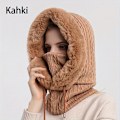 Miniatyrbillede 1 af 7: Kvindernes vinter udendørs hætte maske, koldtæt cover hyggelig varm cap Khaki