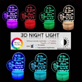 Miniatyrbild 3 av 5: 3D LED Nattlampa Presenter till Systrar - Systerpresenter för födelsedagspresent, examenspresenter, USB-driven nattlampa i akryl Vit bas 3 färger