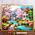 Miniatyrbillede 1 af 7: Landskap Kirsebærblomstringstræ Trykt stof Korssting Sæt Broderi Håndarbejde Håndværk Hobbysømning Mulina Engros Stemplet HMA70934 50x70cm
