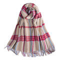 Miniatyrbillede 1 af 5: Farfi Dam Scarf Randigt print Tjock Mysig Mjuk Tvättbar Nackskydd Tofs Elastisk Kontrast Färg Dam Vintersjal För dagligt bruk Beige