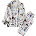 Miniatyrbilde 6 av 7: Sleepwears Taylors The Swifts Pyjamas Print 2-delt sett Langærmede reverskrage Casual Bukser 1989 Pyjamasdrakter hvit T-skjorte white T-shirt M