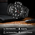 Miniatyrbillede 5 af 7: Mænds Mode Sports Armbåndsur Multifunktionelt Elektronisk Ur Digitalt Kvartsur Dobbelt Display Ur til Dreng 50m Vandafvisende Sort B Black B