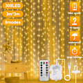 Miniatyrbild 5 av 7: 3x3m LED-gardinljusslinga, USB/Batteri, Fjärrkontroll, 8 lägen, Vattentät, Bröllop/Juldekoration USB+Battery Powered（Warm White）