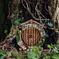 Miniatyrbillede 4 af 8: Miniature Fe-Havegårdsdør - Udendørs Fe-Hus til Træer, Havefigurer & Havepynt (Én Størrelse, E) E One size
