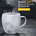 Miniatyrbilde 6 av 7: Varmebestandig dobbeltvegget glasskopp Høy borosilikatglasskrus Øl Juice Kaffe Vannkopper Transparent kopp Drikkegods Gave Håndtak 350ml
