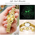 Miniatyrbilde 3 av 7: Klassiker Dame Armbåndsur i Rustfritt Stål Elegant Analog Kvartsur Vannresistent Klokker Lysende Dato Kalender Klokker Gull Gold