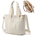 Miniatyrbilde 1 av 7: Håndveske i canvas, tote bag dame skulderveske dame, canvas tote bag skulderveske shopper med glidelås for hverdagsbruk, skole, shopping, arbeid, reise Vit