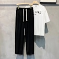 Miniatyrbillede 3 af 7: 2022 Nye Shorts Snøre Elastisk Talje Beskåret Bukser Mænds Sommer Is Silke Løs Drooping Lige Casual Bukser Sort M