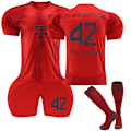 Miniatyrbild 1 av 2: 2024-2025 Bayern München Hemma Barn Fotbollströja Kit Med Strumpor Nr 42 Musiala Adult XS