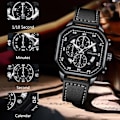 Miniatyrbillede 3 af 7: Herreure Fashion Multifunktionelt Armbåndsur Chronograph Lysende Ur Mænd Rustfrit Stål Herreure Kvadratisk Fritidsur Sort B Black B