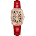 Pikkukuva 1 / 7: Naisten timanttikello Analog Quartz Rhinestone rannekello Naisten elegantti kello Nahkahihna Vedenkestävä kello Punainen RED