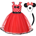 Pikkukuva 1 / 8: Polka Dot -hiiriasu pikkulapsille, 4-osainen setti mekon, korvien, nenän ja hännän kanssa 90 cm