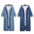 Miniatyrbilde 1 av 5: Dame lang jeansjakke Jean Coat Hooded Ytterkläder lys blå lys blå L light blue L