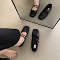 Miniatyrbillede 1 af 7: Fransk Aftenstil Mary Jane Kvindesko Enkeltlag Elegante Flade Sko. Sort 35