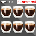 Miniatyrbillede 1 af 7: 80ml dobbeltvægget glaskop 2/12ST Transparent håndlavet varmebestandig tedrikkesæt Espresso kaffe Mælkekrus Gaver 6stk 80ml Som vist