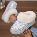 Miniatyrbillede 4 af 7: Faux Pels Vintersøvlar Kvinnor 2024 Mode Sequined Tyg Värm Snö Stövövlar Kvinna Icke-Slipa Förtjocka Plus Ankel Booties Plus Si Se 44. sort 38