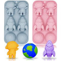 Miniatyrbillede 1 af 5: 2-pak Astronaut Silikonforme Raket Planet Silikonform, 6 Hulrum Rumtema Bageform Plade DIY Værktøj til Baby S