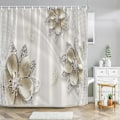 Pikkukuva 1 / 6: Elegantti ja tyylikäs fantasiahelmi- ja timantti-kimppu 3D-tyyli suihkuverho ja kylpymattosetti Koti kylpyhuoneen sisustus 3619SD -verho W150xH180cm