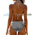 Miniatyrbilde 2 av 5: WJSM Dame Triangel Bikini Sett Halter Todelt Sexy Badedrakt String Knyting Side Badedrakt Sølv Ny Silver New M