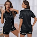 Miniatyrbilde 3 av 5: Dame silke sateng kort pyjamassett sateng pyjamas dame pyjamas M