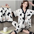 Miniatyrbillede 2 af 7: Damer 3 Pyjamas Hemkläder Kvinnor Casual Klänning Korta Slem Shorts Långa Byxor Pyjamas Lös Flickor Homewe Pyjamas Svart XXL(70-75kg)