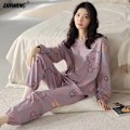 Miniatyrbild 3 av 7: M-5Xl Stor Storlek Hösten Vår Pyjamas Set För Kvinnor Kawaii Tryckning Sömnkläder För Tjej Mode Lång Ärm O. Nack Kvinnas Pijamas 9 XXL 63-70KG