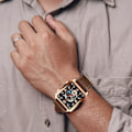 Miniatyrbillede 6 af 7: Rektangulære herreur, mode analog kvarts armbåndsur, herrer forretnings vandtæt ure, lysende rustfrit stål armbånd til mænd SORT BRUN BLACK BROWN