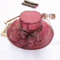 Miniatyrbillede 1 af 8: Dame solhat med netblomsterdekoration bred skygge strand S G G