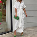 Miniatyrbild 5 av 10: Ditsy Tie Front Button Up Boho Midi T-shirtklänningar (Vit L)