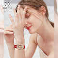 Pikkukuva 2 / 7: Naisten timanttikello Analog Quartz Rhinestone rannekello Naisten elegantti kello Nahkahihna Vedenkestävä kello Punainen RED