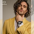Miniatyrbillede 2 af 7: Quartz armbåndsur til mænd business rustfrit stål ur lysende analog armbåndsur multifunktionel chronograph ur mode firkantet ur Guld C Gold C