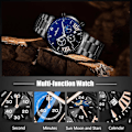 Pikkukuva 3 / 8: Monitoiminen miesten kello Business Analog Quartz Watch Sports Chronograph Rannekello 3ATM Luminoiva kello, Musta C, L, Ranneke