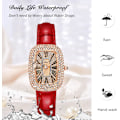 Miniatyrbillede 6 af 7: Dames Diamant Ure Analog Kvarts Rhinestone Armbåndsur Kvinder Elegant Ur Læder Armbånd Vandafvisende Ur Rød RED