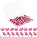 Miniatyrbillede 1 af 5: 100 stk Rosa Hjerteformede Push Pins, Dekorative Push Pins, Plast Push Pins til Korktavle, Søde Stål Thumbtacks til Væggen