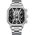 Miniatyrbillede 1 af 7: Mænds Forretningsur i Rustfrit Stål med Luminous Analogt Urværk, Multifunktionel Chronograph Ur, Mode Kvadratisk Ur, Sort Sølv C Black silver C