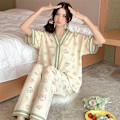Miniatyrbillede 1 af 7: 2 stk./sæt Stora koreansk version af den afslappede klassiske søde lille blomsterpyjamas kortærmede lange bukser Svåriga hjemmetøj 2310 3XL