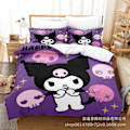 Miniatyrbillede 1 af 2: Kuromi Tegneserie 3D - Printet Sengelinned Sæt Dynebetræk Pudebetræk Børnegave# AU QUEEN 210x210cm