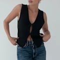 Miniatyrbillede 4 af 7: Kvindernes Vintage Y2k Trøje Strik Vest Monteret Ærmeløs Åben Front Til Bog Knap Tie-Up V Hals Solid Farve Tanktop Til Sommer D S